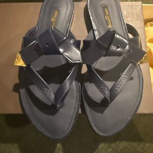 Louis Vuitton Navy Leather Thong Sandals